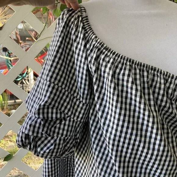 Song Of Style Gingham Top Black White Check Puff Sleeves Boho Cottagecore XL - Picture 5 of 10